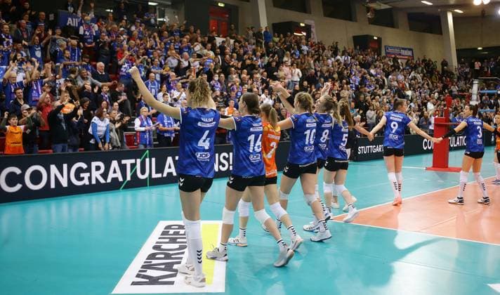 Stuttgart , Volleyball CEV Champions League , Allianz MTV Stuttgart vs Asterix Avo Beveren , Jubel Stuttgart