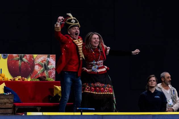 MENS EHF EURO 2024 Iceland Hungary 16 01 2024 Hungarian fans in the LIDL VIP seats cheer MENS EHF EURO 2024 Iceland Hungary, Olympiahalle, Munich on 16 01 2024 Copyright: xBEAUTIFULxSPORTS Wunderlx