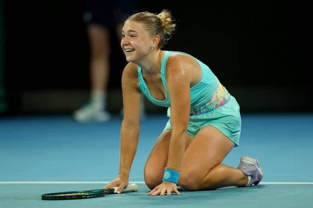 Maria Timofeeva of Russia celebrates Australian Open, Day Four, Tennis, Melbourne Park, Melbourne, Australia - 17 Jan 2024  Copyright: xEllaxLing Shutterstockx 14297587d