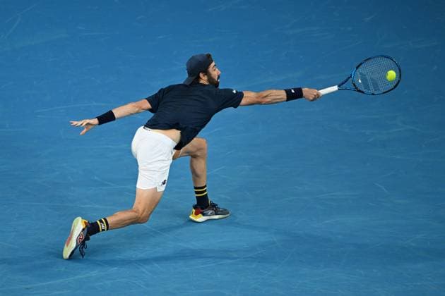TENNIS AUSTRALIAN OPEN, Jordan Thompson of Australia in action during his round 2 match against Stafanos Tsitsipas of Greece on Day 4 of the 2024 Australian Open at Melbourne Park in Melbourne, Wednesday, January 17, 2024. ( NO ARCHIVING, EDITORIAL USE ONLY, NO USE IN BOOKS WITHOUT CONSENT MELBOURNE VICTORIA AUSTRALIA  Copyright: xLUKASxCOCHx 20240117001890121265