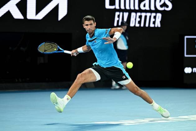 TENNIS AUSTRALIAN OPEN, Alexei Popyrin of Australia in action during his round 2 match against Novak Djokovic of Serbia on Day 4 of the 2024 Australian Open at Melbourne Park in Melbourne, Wednesday, January 17, 2024. ( NO ARCHIVING, EDITORIAL USE ONLY, NO USE IN BOOKS WITHOUT CONSENT MELBOURNE VICTORIA AUSTRALIA  Copyright: xJAMESxROSSx 20240117001890129072