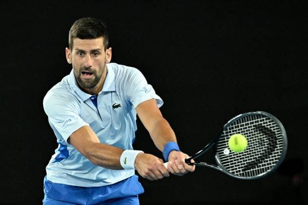 TENNIS AUSTRALIAN OPEN, Novak Djokovic of Serbia in action during his round 2 match against Alexei Popyrin of Australia on Day 4 of the 2024 Australian Open at Melbourne Park in Melbourne, Wednesday, January 17, 2024. ( NO ARCHIVING, EDITORIAL USE ONLY, NO USE IN BOOKS WITHOUT CONSENT MELBOURNE VICTORIA AUSTRALIA  Copyright: xJAMESxROSSx 20240117001890129513