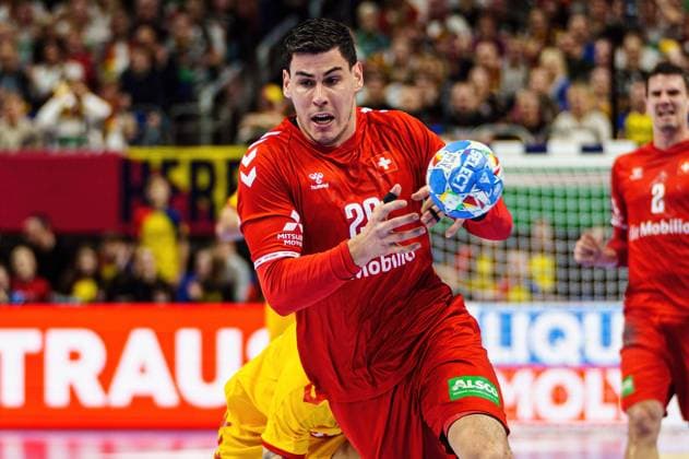Luka Maros Switzerland, 20 GER, North Macedonia vs Switzerland, Handball, Men, EHF Euro 2024, Group A, Matchday 3, 16 01 2024 GER, North Macedonia vs Switzerland, Handball, Men, EHF Euro 2024, Group A, Matchday 3, 16 01 2024 Berlin Copyright: xEibnerxPressefoto MarcelxvonxFehrnx EP_MFN