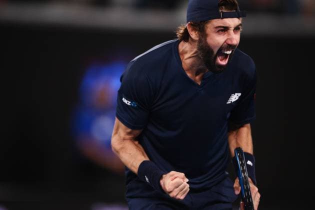 Jordan Thompson (AUS) celebrates during his second round match Australian Open, Day Four, Tennis, Melbourne Park, Melbourne, Australia - 17 Jan 2024  Copyright: xJamesxGourley Shutterstockx 14297589kc