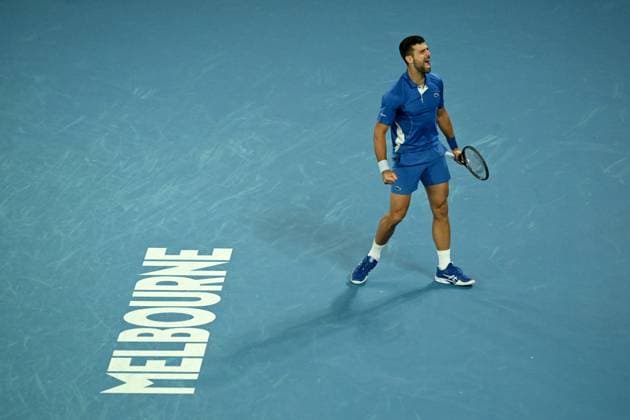 Sport Bilder des Tages TENNIS AUSTRALIAN OPEN, Novak Djokovic of Serbia celebrates match point during his round 2 win over Alexei Popyrin of Australia on Day 4 of the 2024 Australian Open at Melbourne Park in Melbourne, Wednesday, January 17, 2024. ( NO ARCHIVING, EDITORIAL USE ONLY, NO USE IN BOOKS WITHOUT CONSENT MELBOURNE VICTORIA AUSTRALIA  Copyright: xLUKASxCOCHx 20240118001890181998