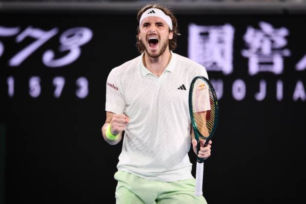 Stefanos Tsitsipas (GRE) celebrates during his second round match Australian Open, Day Four, Tennis, Melbourne Park, Melbourne, Australia - 17 Jan 2024  Copyright: xJamesxGourley Shutterstockx 14297589ki