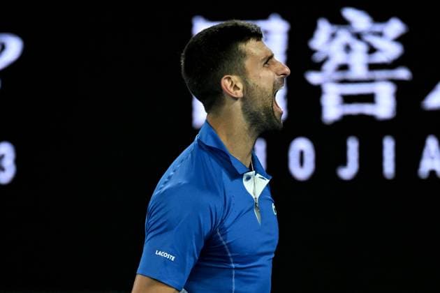 TENNIS AUSTRALIAN OPEN, Novak Djokovic of Serbia celebrates match point during his round 2 win over Alexei Popyrin of Australia on Day 4 of the 2024 Australian Open at Melbourne Park in Melbourne, Wednesday, January 17, 2024. ( NO ARCHIVING, EDITORIAL USE ONLY, NO USE IN BOOKS WITHOUT CONSENT MELBOURNE VICTORIA AUSTRALIA  Copyright: xJAMESxROSSx 20240118001890185542