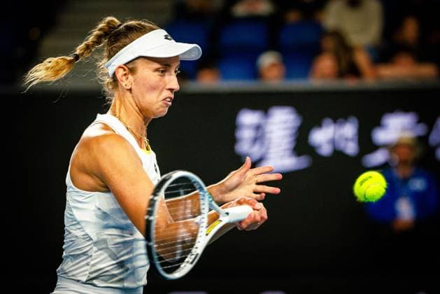 Belgian Elise Mertens pictured in action during a tennis match against Ukrainian Kostyuk, in round 2 of the women s singles tournament at the Australian Open Grand Slam, Wednesday 17 January 2024 in Melbourne Park, Melbourne, Australia. The 2024 edition of the Australian Grand Slam takes place from January 14th to January 28th. PATRICKxHAMILTON  x84163830x