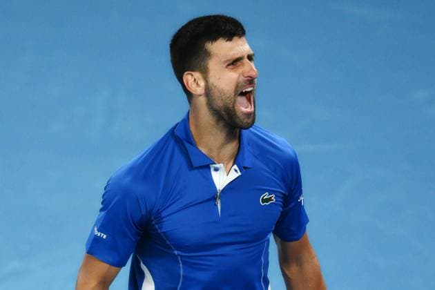 Novak Djokovic (SRB) celebrates winning his second round match Australian Open, Day Four, Tennis, Melbourne Park, Melbourne, Australia - 17 Jan 2024  Copyright: xJamesxGourley Shutterstockx 14297589ne