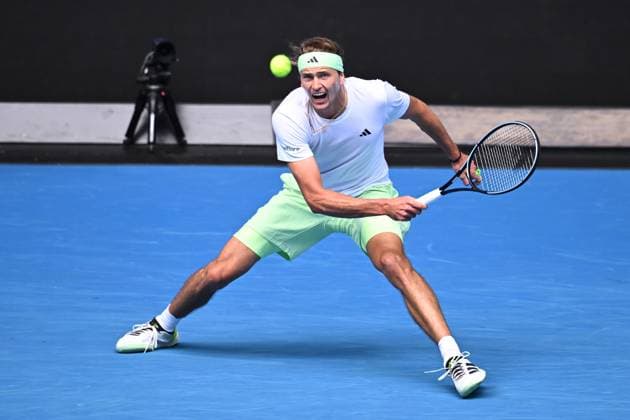 TENNIS AUSTRALIAN OPEN, Alexander Zverev of Germany reacts during his 2nd round match against Lukas Klein of Slovakia on Day 5 of the 2024 Australian Open at Melbourne Park in Melbourne, Thursday, January 18, 2024. ( NO ARCHIVING, EDITORIAL USE ONLY, NO USE IN BOOKS WITHOUT CONSENT MELBOURNE VICTORIA AUSTRALIA  Copyright: xJOELxCARRETTx 20240118001890415273