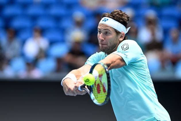 TENNIS AUSTRALIAN OPEN, Casper Ruud of Norway in action during his 2nd round match against Max Purcell of Australia on Day 5 of the 2024 Australian Open at Melbourne Park in Melbourne, Thursday, January 18, 2024. ( NO ARCHIVING, EDITORIAL USE ONLY, NO USE IN BOOKS WITHOUT CONSENT MELBOURNE VICTORIA AUSTRALIA  Copyright: xLUKASxCOCHx 20240118001890420074