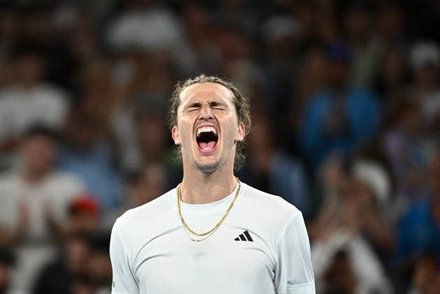 TENNIS AUSTRALIAN OPEN, Alexander Zverev of Germany celebrates match point during his 2nd round win over Lukas Klein of Slovakia on Day 5 of the 2024 Australian Open at Melbourne Park in Melbourne, Thursday, January 18, 2024. ( NO ARCHIVING, EDITORIAL USE ONLY, NO USE IN BOOKS WITHOUT CONSENT MELBOURNE VICTORIA AUSTRALIA  Copyright: xJOELxCARRETTx 20240118001890469515