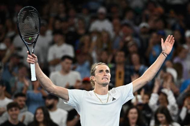 TENNIS AUSTRALIAN OPEN, Alexander Zverev of Germany celebrates match point during his 2nd round win over Lukas Klein of Slovakia on Day 5 of the 2024 Australian Open at Melbourne Park in Melbourne, Thursday, January 18, 2024. ( NO ARCHIVING, EDITORIAL USE ONLY, NO USE IN BOOKS WITHOUT CONSENT MELBOURNE VICTORIA AUSTRALIA  Copyright: xJOELxCARRETTx 20240118001890470205
