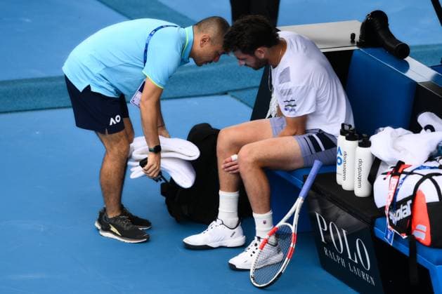 Cameron Norrie (GBR) receives medical treatment during his second round match Australian Open, Day Five, Tennis, Melbourne Park, Melbourne, Australia - 18 Jan 2024  Copyright: xJamesxGourley Shutterstockx 14305233cb