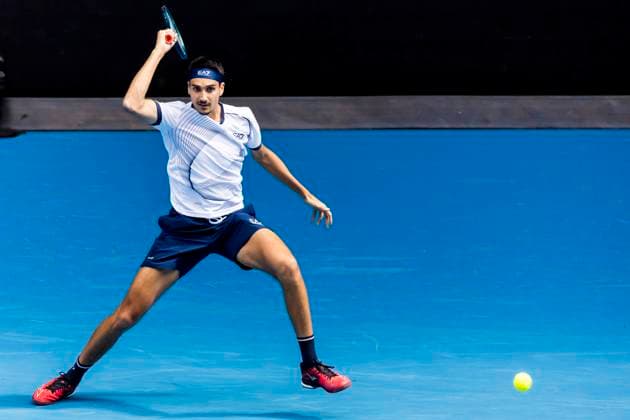 MELBOURNE, VIC - JANUARY 18: Lorenzo Sonego of Italy in action during Round 2 of the 2024 Australian Open on January 18 2024, at Melbourne Park in Melbourne, Australia. (Photo by Jason Heidrich Icon Sportswire) TENNIS: JAN 18 Australian Open EDITORIAL USE ONLY Icon240118157