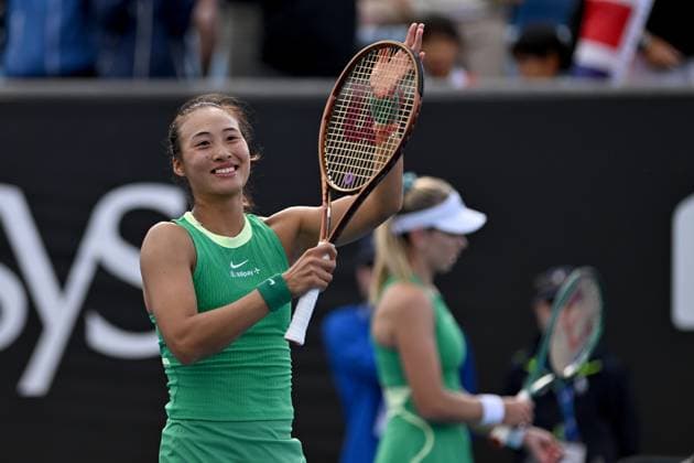 TENNIS AUSTRALIAN OPEN, Qinwen Zheng of China celebrates her 2nd round win over Katie Boulter of United Kingdom on Day 5 of the 2024 Australian Open at Melbourne Park in Melbourne, Thursday, January 18, 2024. ( NO ARCHIVING, EDITORIAL USE ONLY, NO USE IN BOOKS WITHOUT CONSENT MELBOURNE VICTORIA AUSTRALIA  Copyright: xLUKASxCOCHx 20240118001890508418