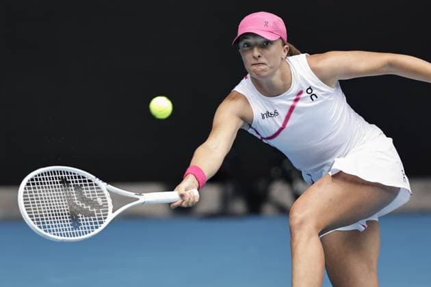 Tennis: Australian Open Poland s Iga Swiatek plays against Danielle Collins of the United States in the second round of the women s singles at the Australian Open tennis tournament in Melbourne on Jan. 18, 2024.  A14AA0002342900P