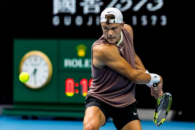 MELBOURNE, VIC - JANUARY 18: Holger Rune of Denmark in action during Round 2 of the 2024 Australian Open on January 18 2024, at Melbourne Park in Melbourne, Australia. (Photo by Jason Heidrich Icon Sportswire) TENNIS: JAN 18 Australian Open EDITORIAL USE ONLY Icon240118182