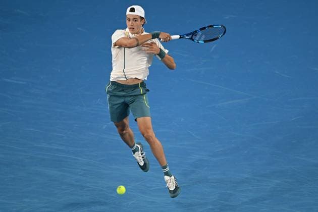 TENNIS AUSTRALIAN OPEN, Athur Cazaux of France in action during his 2nd round match against Holger Rune of Denmark on Day 5 of the 2024 Australian Open at Melbourne Park in Melbourne, Thursday, January 18, 2024. ( NO ARCHIVING, EDITORIAL USE ONLY, NO USE IN BOOKS WITHOUT CONSENT MELBOURNE VICTORIA AUSTRALIA  Copyright: xLUKASxCOCHx 20240118001890539325