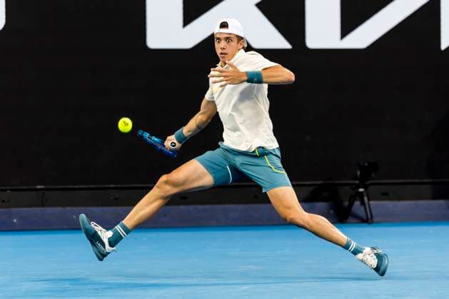 MELBOURNE, VIC - JANUARY 18: Authur Cazaux of France in action during Round 2 of the 2024 Australian Open on January 18 2024, at Melbourne Park in Melbourne, Australia. (Photo by Jason Heidrich Icon Sportswire) TENNIS: JAN 18 Australian Open EDITORIAL USE ONLY Icon240118220