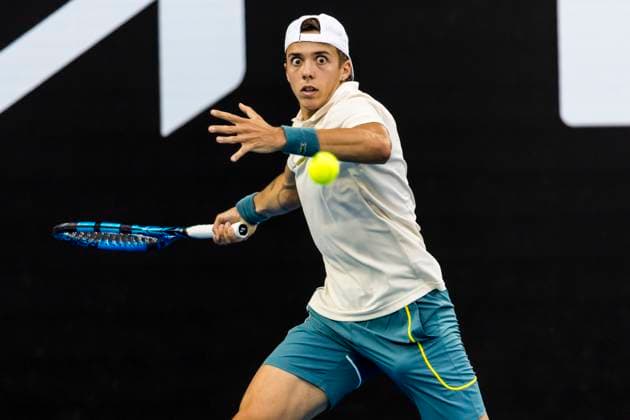 MELBOURNE, VIC - JANUARY 18: Authur Cazaux of France in action during Round 2 of the 2024 Australian Open on January 18 2024, at Melbourne Park in Melbourne, Australia. (Photo by Jason Heidrich Icon Sportswire) TENNIS: JAN 18 Australian Open EDITORIAL USE ONLY Icon240118224