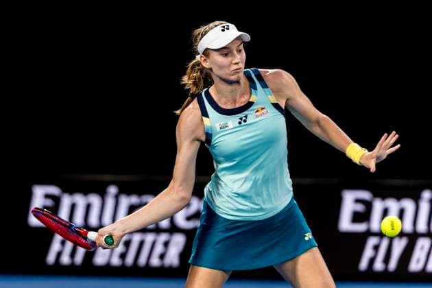 MELBOURNE, VIC - JANUARY 18: Elena Rybakina of Kazakhstan in action during Round 2 of the 2024 Australian Open on January 18 2024, at Melbourne Park in Melbourne, Australia. (Photo by Jason Heidrich Icon Sportswire) TENNIS: JAN 18 Australian Open EDITORIAL USE ONLY Icon240118237