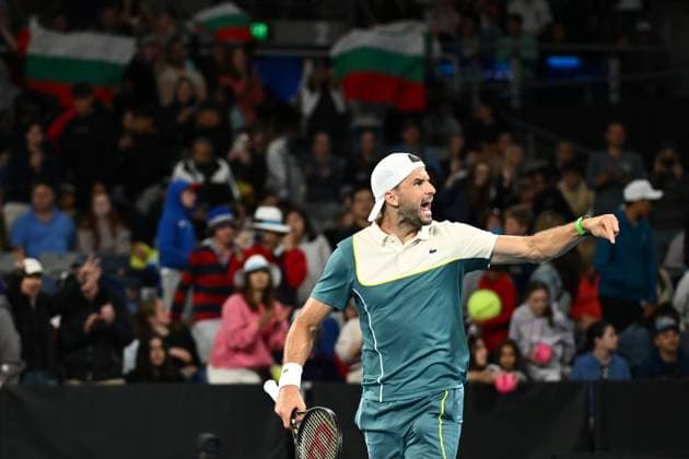 TENNIS AUSTRALIAN OPEN, Grigor Dimitrov of Bulgaria celebrates match point during his 2nd round win over Thanasi Kokkinakis of Australia on Day 5 of the 2024 Australian Open at Melbourne Park in Melbourne, Thursday, January 18, 2024. ( NO ARCHIVING, EDITORIAL USE ONLY, NO USE IN BOOKS WITHOUT CONSENT MELBOURNE VICTORIA AUSTRALIA  Copyright: xJOELxCARRETTx 20240118001890566925