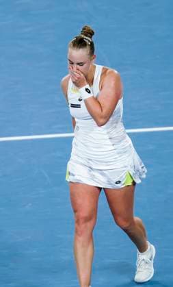 (240118) -- MELBOURNE, Jan. 18, 2024 -- Anna Blinkova of Russia reacts after winning the women s singles second round match between Elena Rybakina of Kazakhstan and Anna Blinkova of Russia at the Australian Open tennis tournament in Melbourne, Australia, Jan. 18, 2024. ) (SP)AUSTRALIA-MELBOURNE-TENNIS-AUSTRALIAN OPEN MaxPing 