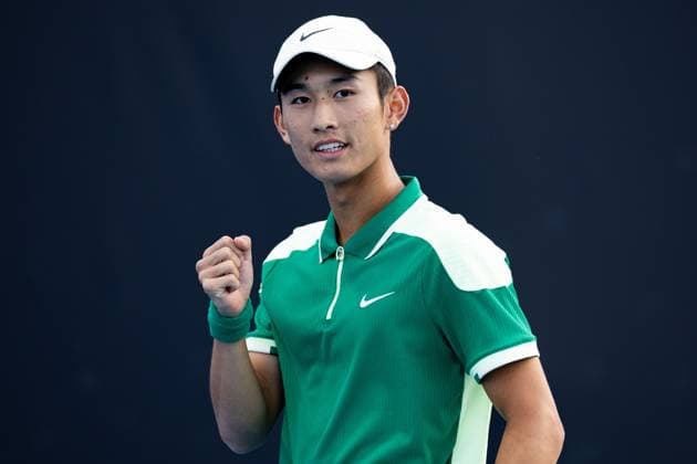 (240118) -- MELBOURNE, Jan. 18, 2024 -- Shang Juncheng of China celebrates during the men s singles second round match between Shang Juncheng of China and Sumit Nagal of India at the Australian Open tennis tournament in Melbourne, Australia, Jan. 18, 2024. (Photo by Xinhua) (SP)AUSTRALIA-MELBOURNE-TENNIS-AUSTRALIAN OPEN ChuxChen 