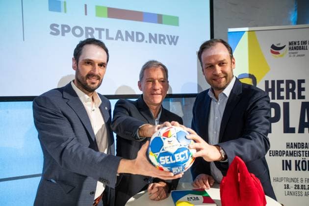 Opening MENS EHF EURO 2024 Fan Zone at the German Sport and Olympic Museum in Cologne 18 01 2024 Robert Voigtsberger City of Cologne, Alderman for Education, Youth and Sport , Dr Andreas Höfer German Sport and Olympic Museum , Benjamin Chatton German Handball Federation Opening MENS EHF EURO 2024 Fan Zone at the German Sport and Olympic Museum in Cologne 18 01 2024 Copyright: xBEAUTIFULxSPORTS Buriakovx