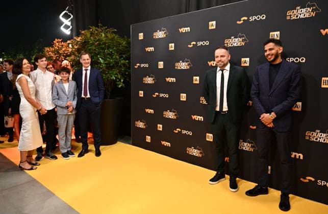 Prime Minister Alexander De Croo and his wife Annik Penders arrive for the 70th edition of the Golden Shoe award ceremony, in Antwerp, Thursday 18 January 2024. The Golden Shoe (Gouden Schoen Soulier d Or) is an award for the best soccer player of the Belgian Jupiler Pro League championship during the calendar year 2023. VIRGINIExLEFOUR  x84253280x