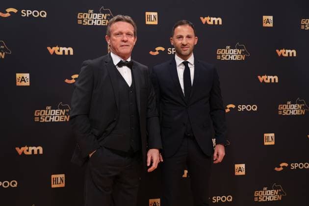 240118 Gala Gouden Schoen 2024 technical director Frank Vercauteren and head coach Domenico Tedesco pictured during the 70 th men edition of the Goldens Shoe Award ceremony and the 8 th Women s edition. The Golden Shoe , Gouden Schoen , Soulier d™Or is an award for the best soccer player of the Belgian Jupiler Pro League championship during the year 2023. The female award is for the best Belgian female player of 2023. On Thursday 18 January 2024 in Antwerp , BELGIUM . (Photo by Frank Abbeloos & Stijn Audooren Isosport) ANTWERP BELGIUM  Copyright: xx 430728
