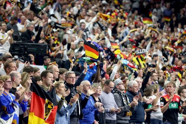 Germany v Iceland - Men s EHF Euro 2024 COLOGNE, GERMANY - JANUARY 18: Supporters cheer on the stands during the Men s EHF Euro 2024 main round match between Germany and Iceland at Lanxess Arena on January 18, 2024 in Cologne, Germany. SanjinxStrukic PIXSELL