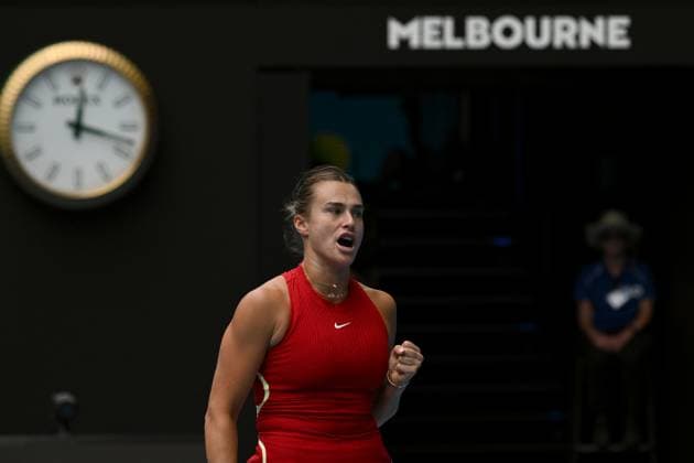 TENNIS AUSTRALIAN OPEN, Aryna Sabalenka of Belarus in action during her 3rd round match against Lesia Tsurenko of Ukraine on Day 6 of the 2024 Australian Open at Melbourne Park in Melbourne, Friday, January 19, 2024. ( NO ARCHIVING, EDITORIAL USE ONLY, NO USE IN BOOKS WITHOUT CONSENT MELBOURNE VICTORIA AUSTRALIA  Copyright: xLUKASxCOCHx 20240119001890843653