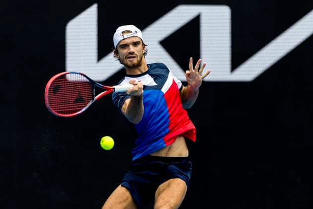 MELBOURNE, VIC - JANUARY 19: Tomas Machac of the Czech Republic in action during the 3rd round of the 2024 Australian Open on January 19 2024, at Melbourne Park in Melbourne, Australia. (Photo by Jason Heidrich Icon Sportswire) TENNIS: JAN 19 Australian Open EDITORIAL USE ONLY Icon240119053