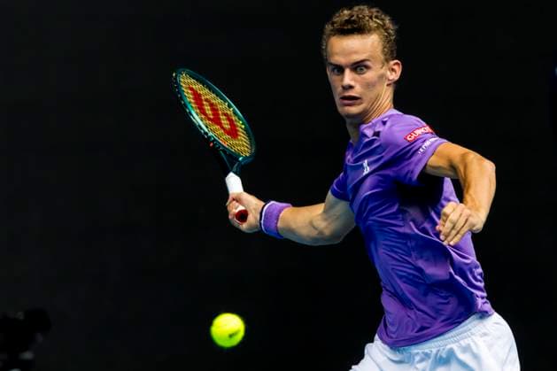 MELBOURNE, VIC - JANUARY 19: Luca Van Assche of France in action during the 3rd round of the 2024 Australian Open on January 19 2024, at Melbourne Park in Melbourne, Australia. (Photo by Jason Heidrich Icon Sportswire) TENNIS: JAN 19 Australian Open EDITORIAL USE ONLY Icon240119113