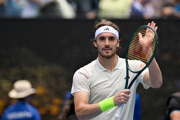 TENNIS AUSTRALIAN OPEN, Stefanos Tsitsipas of Greece celebrates match point during his 3rd round win over Luca Van Assche of France on Day 6 of the 2024 Australian Open at Melbourne Park in Melbourne, Friday, January 19, 2024. ( NO ARCHIVING, EDITORIAL USE ONLY, NO USE IN BOOKS WITHOUT CONSENT MELBOURNE VICTORIA AUSTRALIA  Copyright: xLUKASxCOCHx 20240119001890871023