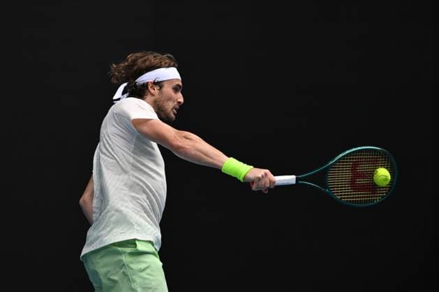 TENNIS AUSTRALIAN OPEN, Stefanos Tsitsipas of Greece in action during his 3rd round match against Luca Van Assche of France on Day 6 of the 2024 Australian Open at Melbourne Park in Melbourne, Friday, January 19, 2024. ( NO ARCHIVING, EDITORIAL USE ONLY, NO USE IN BOOKS WITHOUT CONSENT MELBOURNE VICTORIA AUSTRALIA  Copyright: xLUKASxCOCHx 20240119001890871931