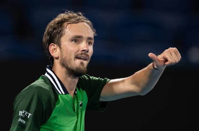 (240119) -- MELBOURNE, Jan. 19, 2024 -- Daniil Medvedev of Russia celebrates during the men s singles second round match between Daniil Medvedev of Russia and Emil Ruusuvuori of Finland at the Australian Open tennis tournament in Melbourne, Australia, Jan. 18, 2024. (Photo by Xinhua) (SP)AUSTRALIA-MELBOURNE-TENNIS-AUSTRALIAN OPEN HuxJingchen 