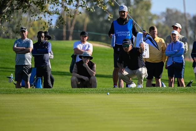 LA QUINTA, CA - JANUARY 18: Ryo Hisatsune (JPN) looks over his birdie attempt on 1 during Rd1 of The American Express tournament at La Quinta Country Club on January 18, 2024 in La Quinta, California. (Photo by Ken Murray Icon Sportswire) GOLF: JAN 18 PGA, Golf Herren The American Express EDITORIAL USE ONLY Icon2401180191