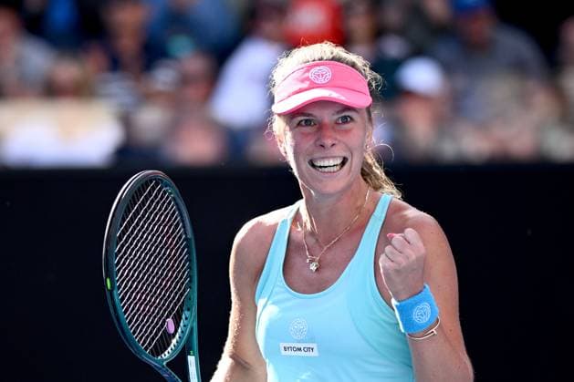 TENNIS AUSTRALIAN OPEN, Magdalena Frech of Poland celebrates her 3rd round win over Anastasia Zakharova of Russia on Day 6 of the 2024 Australian Open at Melbourne Park in Melbourne, Friday, January 19, 2024. ( NO ARCHIVING, EDITORIAL USE ONLY, NO USE IN BOOKS WITHOUT CONSENT MELBOURNE VICTORIA AUSTRALIA  Copyright: xJOELxCARRETTx 20240119001890896499