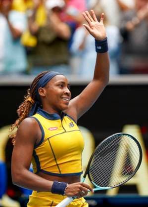 Coco Gauff waves and thanks the crowd, fans after the win, Australian Open 2024, Melbourne Park, Melbourne, Victoria, Australia Copyright: xJuergenxHasenkopfx