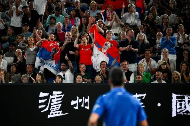 Novak Djokovic (SRB) fans celebrate during his third round match Australian Open, Day Six, Tennis, Melbourne Park, Melbourne, Australia - 19 Jan 2024  Copyright: xJamesxGourley Shutterstockx 14306114ao