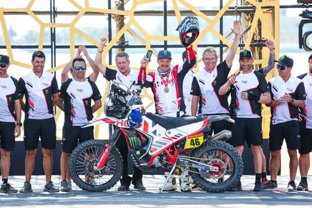 BRANCH Ross (bwa), Hero Motorsports Team Rally, Hero, Motul, Moto, FIM W2RC, portrait during the Final Podium of the Dakar 2024 on January 19, 2024 in Yanbu, Saudi Arabia - DAKAR 2024 - FINAL PODIUM DPPI Panoramic  05124022_GODK9860
