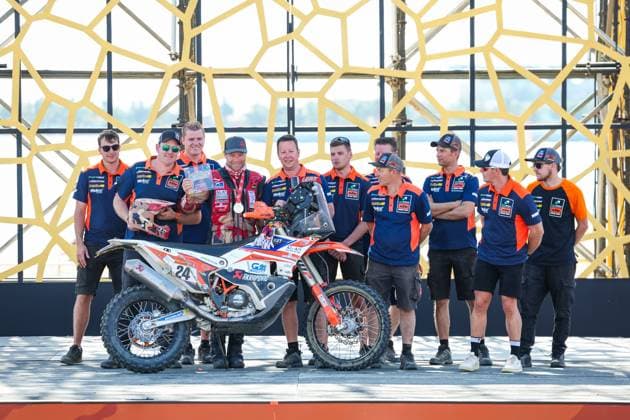 24 MULEC Toni (svk), BAS World KTM Racing Team, KTM, Moto, FIM W2RC, during the Final Podium of the Dakar 2024 on January 19, 2024 in Yanbu, Saudi Arabia - DAKAR 2024 - FINAL PODIUM DPPI Panoramic  05124022_GODK9871