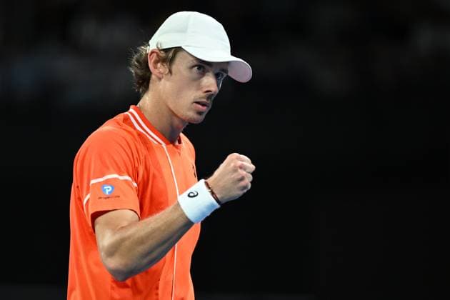 TENNIS AUSTRALIAN OPEN, Alex De Minaur of Australia reacts during his 3rd round match against Flavio Cobolli of Italy on Day 6 of the 2024 Australian Open at Melbourne Park in Melbourne, Friday, January 19, 2024. ( NO ARCHIVING, EDITORIAL USE ONLY, NO USE IN BOOKS WITHOUT CONSENT MELBOURNE VICTORIA AUSTRALIA  Copyright: xJOELxCARRETTx 20240119001890940672