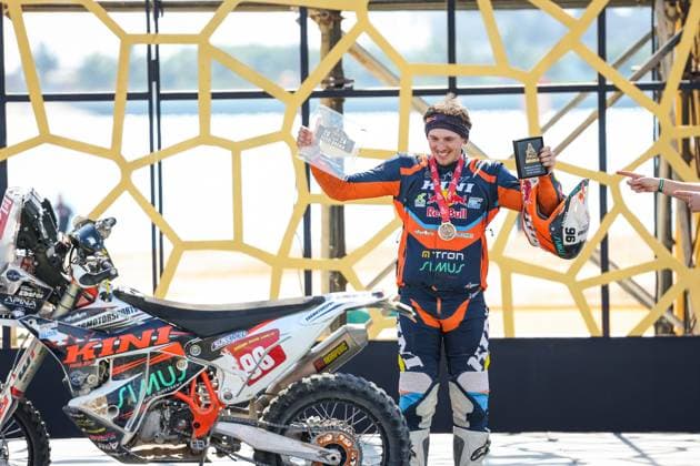 96 EBSTER Tobias (aut), Kini Rally Racing Team, KTM, Moto, Originals by Motul, FIM W2RC, during the Final Podium of the Dakar 2024 on January 19, 2024 in Yanbu, Saudi Arabia - DAKAR 2024 - FINAL PODIUM DPPI Panoramic  05124022_GODK9917