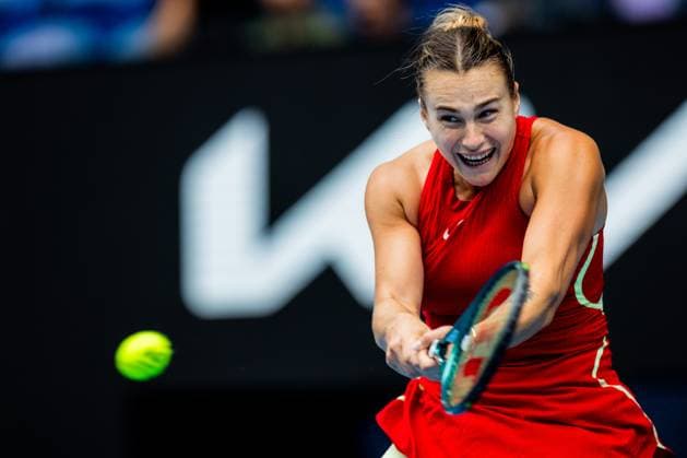 (240119) -- MELBOURNE, Jan. 19, 2024 -- Aryna Sabalenka hits a return during the women s singles third round match between Aryna Sabalenka of Belarus and Lesia Tsurenko of Ukraine at the Australian Open tennis tournament in Melbourne, Australia, Jan. 19, 2024. (Photo by Xinhua) (SP)AUSTRALIA-MELBOURNE-TENNIS-AUSTRALIAN OPEN ChuxChen 
