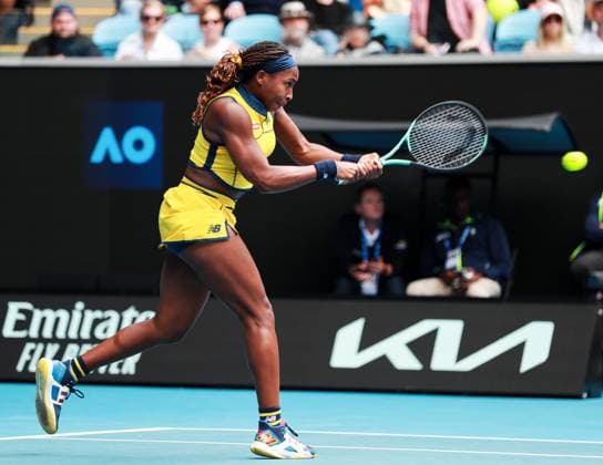 (240119) -- MELBOURNE, Jan. 19, 2024 -- Coco Gauff of the United States hits a return during the women s singles third round match between Coco Gauff of the United States and her compatriot Alycia Parks at Australian Open tennis tournament in Melbourne, Australia, Jan. 19, 2024. ) (SP)AUSTRALIA-MELBOURNE-TENNIS-AUSTRALIAN OPEN MaxPing 