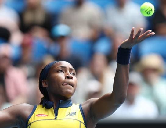 (240119) -- MELBOURNE, Jan. 19, 2024 -- Coco Gauff of the United States serves during the women s singles third round match between Coco Gauff of the United States and her compatriot Alycia Parks at Australian Open tennis tournament in Melbourne, Australia, Jan. 19, 2024. ) (SP)AUSTRALIA-MELBOURNE-TENNIS-AUSTRALIAN OPEN MaxPing 